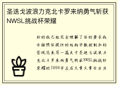 圣迭戈波浪力克北卡罗来纳勇气斩获NWSL挑战杯荣耀